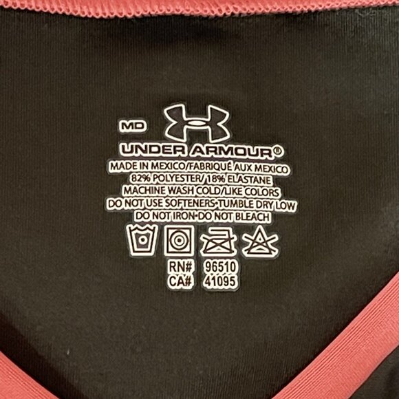 Women's Under Armour Top Shirt Medium Black Coral Pink Asymmetric Color Block - Picture 3 of 3